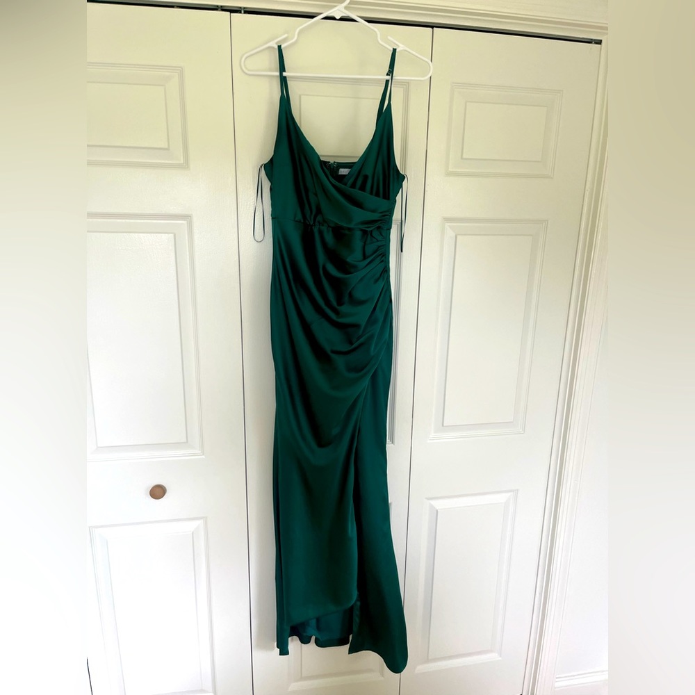 Baltic born satin emerald green dress
